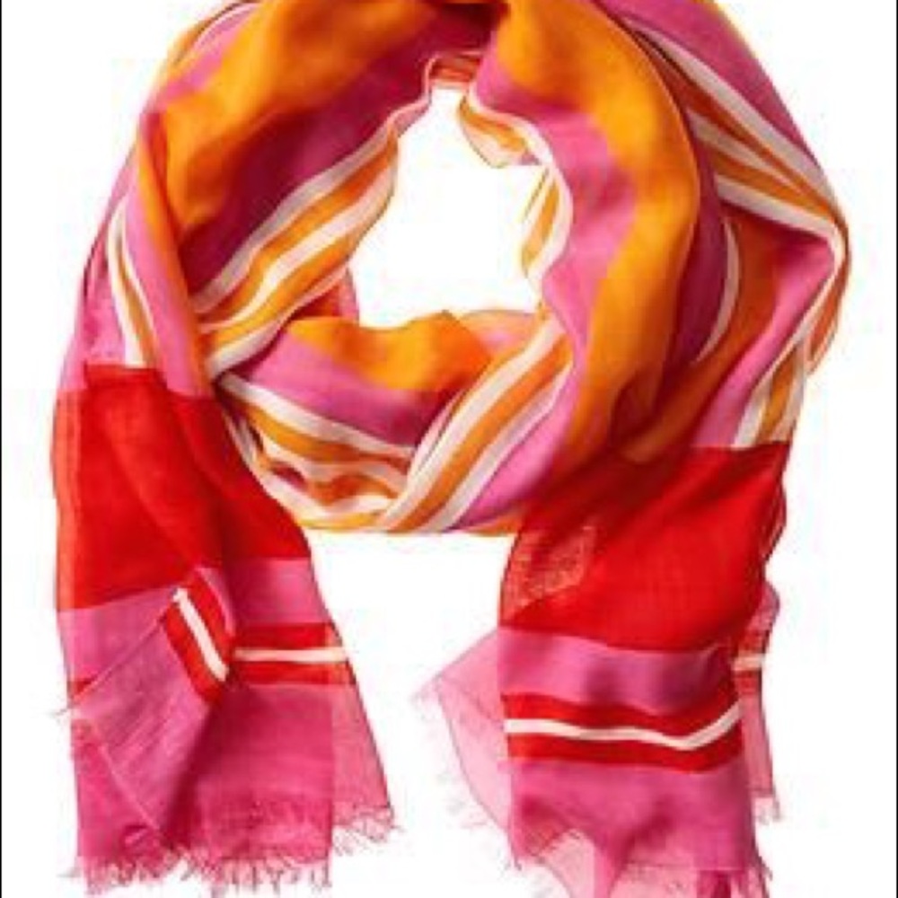 Banana Republic Scarf: Pink, Orange, Red & White